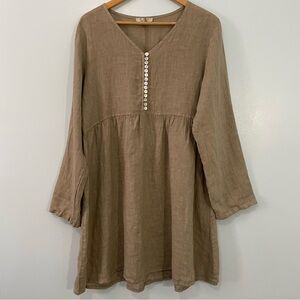 Lea & Luc Oatmeal Beige French Style Linen Dress